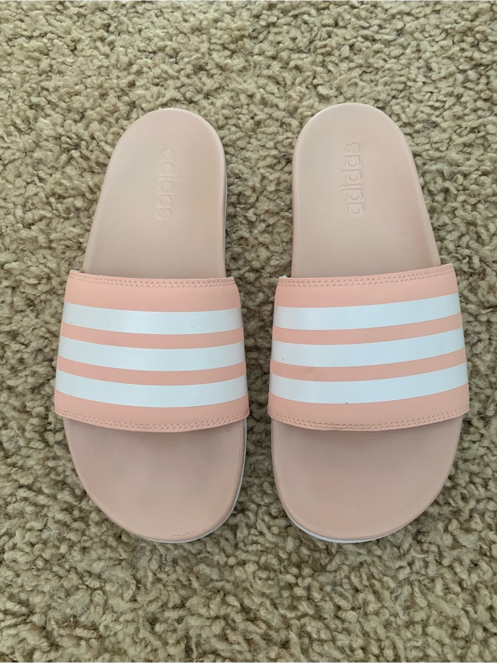 adidas Comfort Slides Womens 8 pink striped Beach Sandals Gym Pool